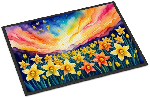 Main image of NEW Daffodils in Color Doormat Front Door Mat Indoor Outdoor Rugs for Entryway, Non Slip Washable Low Pile, 18H X 27W