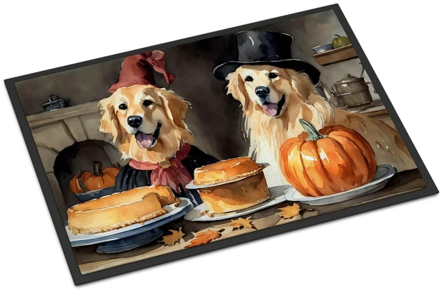 Main image of NEW Golden Retriever Fall Kitchen Pumpkins Doormat Front Door Mat Indoor Outdoor Rugs for Entryway, Non Slip Washable Low Pile, 18H X 27W