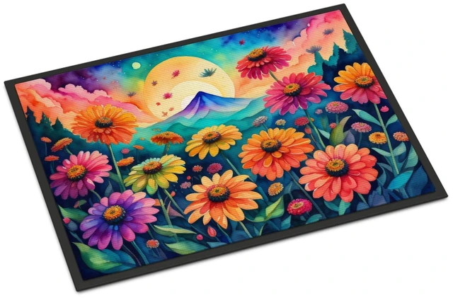 Main image of NEW Zinnias in Color Doormat Front Door Mat Indoor Outdoor Rugs for Entryway, Non Slip Washable Low Pile, 18H X 27W