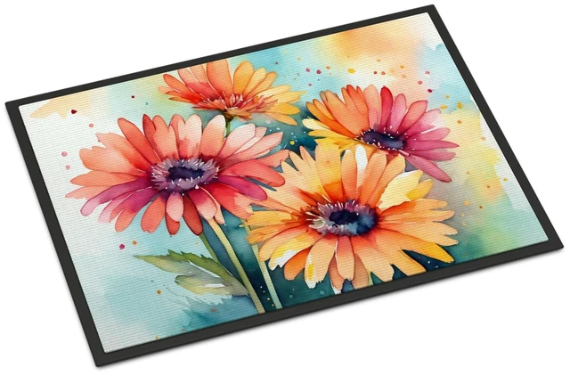 Main image of NEW Gerbera Daisies in Watercolor Doormat Front Door Mat Indoor Outdoor Rugs for Entryway, Non Slip Washable Low Pile, 18H X 27W