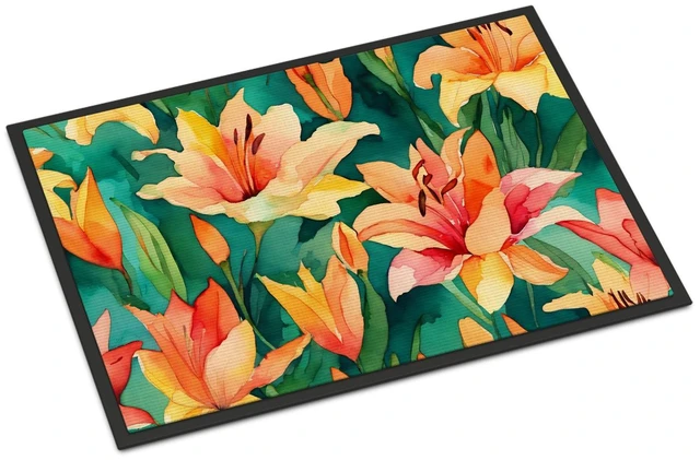 Main image of NEW Lilies in Watercolor Doormat Front Door Mat Indoor Outdoor Rugs for Entryway, Non Slip Washable Low Pile, 18H X 27W