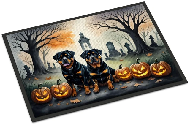 Main image of NEW Rottweiler Spooky Halloween Doormat Front Door Mat Indoor Outdoor Rugs for Entryway, Non Slip Washable Low Pile, 18H X 27W
