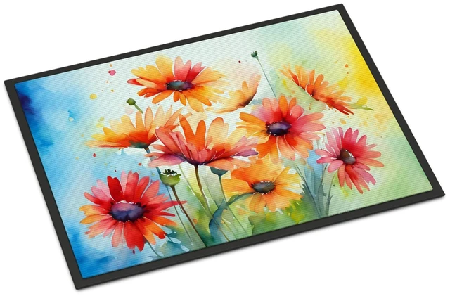 Main image of NEW Gerbera Daisies in Watercolor Doormat Front Door Mat Indoor Outdoor Rugs for Entryway, Non Slip Washable Low Pile, 18H X 27W