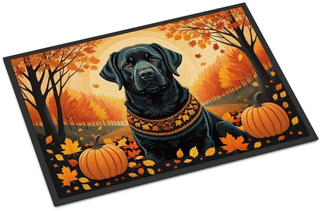 Main image of NEW Black Labrador Retriever Fall Doormat Front Door Mat Indoor Outdoor Rugs for Entryway, Non Slip Washable Low Pile, 18H X 27W