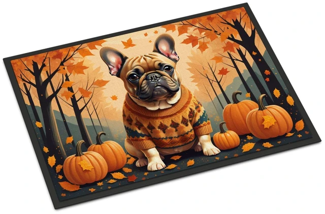Main image of NEW Fawn French Bulldog Fall Doormat Front Door Mat Indoor Outdoor Rugs for Entryway, Non Slip Washable Low Pile, 18H X 27W