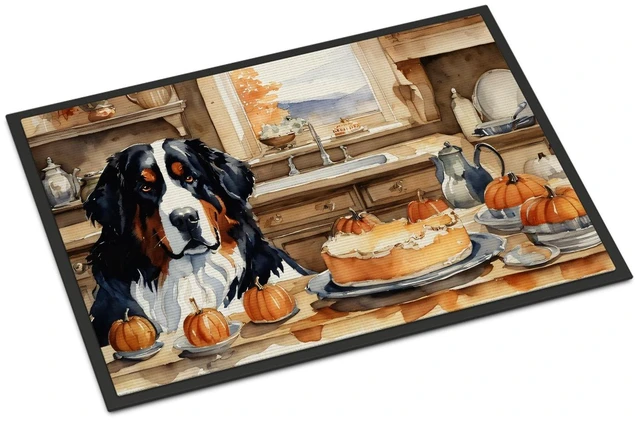 Main image of NEW Bernese Mountain Dog Fall Kitchen Pumpkins Doormat Front Door Mat Indoor Outdoor Rugs for Entryway, Non Slip Washable Low Pile, 18H X 27W
