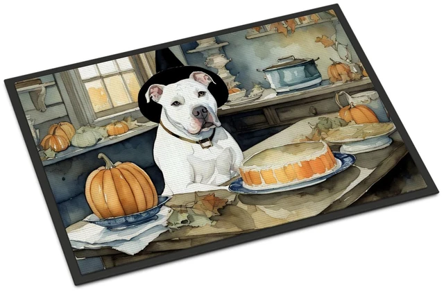 Main image of NEW Pit Bull Terrier Fall Kitchen Pumpkins Doormat Front Door Mat Indoor Outdoor Rugs for Entryway, Non Slip Washable Low Pile, 18H X 27W