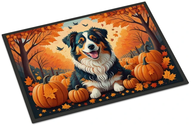 Main image of NEW Australian Shepherd Terrier Fall Doormat Front Door Mat Indoor Outdoor Rugs for Entryway, Non Slip Washable Low Pile, 18H X 27W