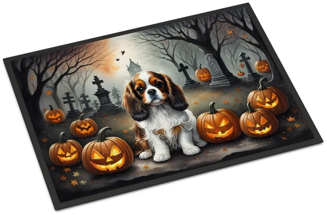 Main image of NEW Cavalier Spaniel Spooky Halloween Doormat Front Door Mat Indoor Outdoor Rugs for Entryway, Non Slip Washable Low Pile, 18H X 27W