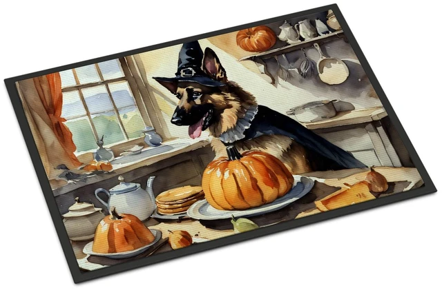 Main image of NEW German Shepherd Fall Kitchen Pumpkins Doormat Front Door Mat Indoor Outdoor Rugs for Entryway, Non Slip Washable Low Pile, 18H X 27W