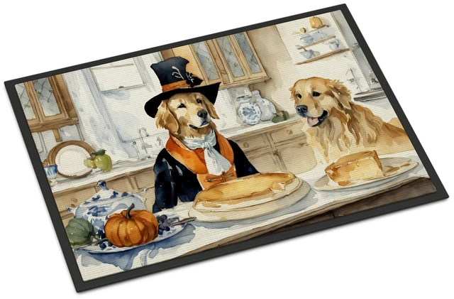 Main image of NEW Golden Retriever Fall Kitchen Pumpkins Doormat Front Door Mat Indoor Outdoor Rugs for Entryway, Non Slip Washable Low Pile, 18H X 27W