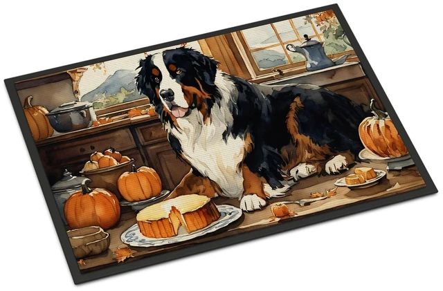 Main image of NEW Bernese Mountain Dog Fall Kitchen Pumpkins Doormat Front Door Mat Indoor Outdoor Rugs for Entryway, Non Slip Washable Low Pile, 18H X 27W