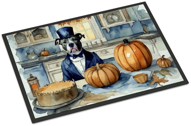 Main image of NEW Pit Bull Terrier Fall Kitchen Pumpkins Doormat Front Door Mat Indoor Outdoor Rugs for Entryway, Non Slip Washable Low Pile, 18H X 27W