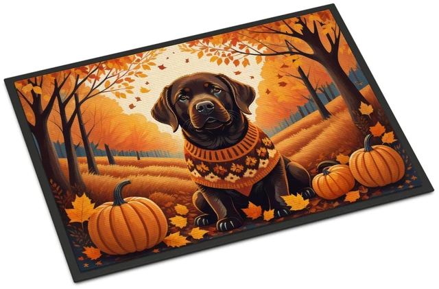 Main image of NEW Chocolate Labrador Retriever Fall Doormat Front Door Mat Indoor Outdoor Rugs for Entryway, Non Slip Washable Low Pile, 18H X 27W