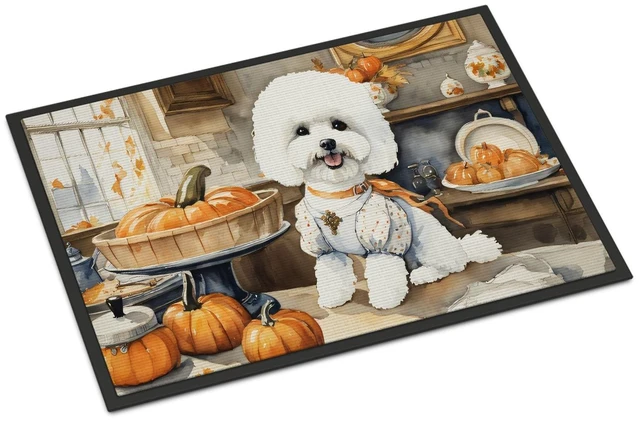 Main image of NEW Bichon Frise Fall Kitchen Pumpkins Doormat Front Door Mat Indoor Outdoor Rugs for Entryway, Non Slip Washable Low Pile, 18H X 27W