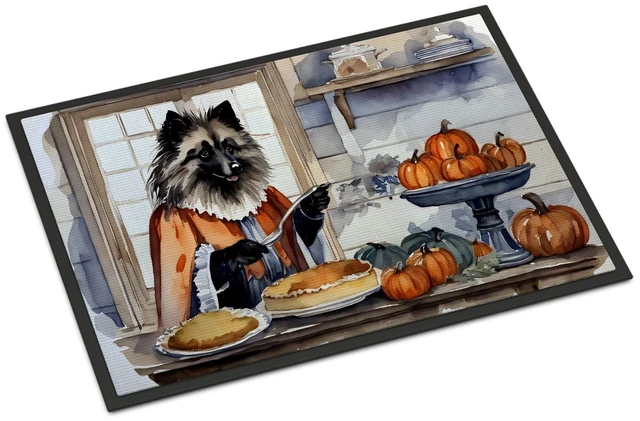 Main image of NEW Keeshond Fall Kitchen Pumpkins Doormat Front Door Mat Indoor Outdoor Rugs for Entryway, Non Slip Washable Low Pile, 18H X 27W
