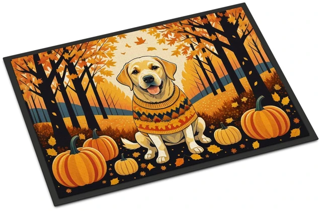 Main image of NEW Yellow Labrador Retriever Fall Doormat Front Door Mat Indoor Outdoor Rugs for Entryway, Non Slip Washable Low Pile, 18H X 27W