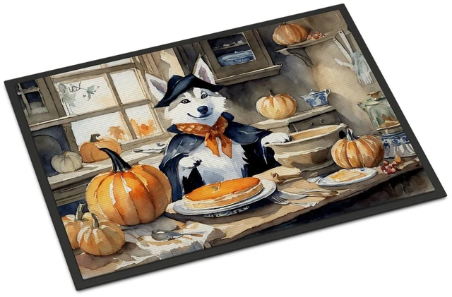 Main image of NEW Siberian Husky Fall Kitchen Pumpkins Doormat Front Door Mat Indoor Outdoor Rugs for Entryway, Non Slip Washable Low Pile, 18H X 27W