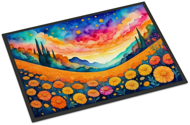 Main image of NEW Marigolds in Color Doormat Front Door Mat Indoor Outdoor Rugs for Entryway, Non Slip Washable Low Pile, 18H X 27W