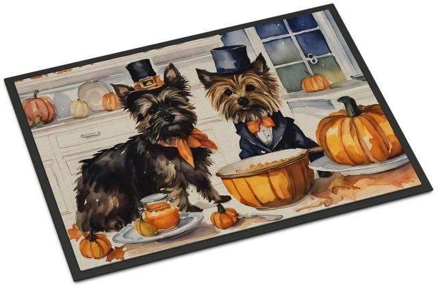 Main image of NEW Cairn Terrier Fall Kitchen Pumpkins Doormat Front Door Mat Indoor Outdoor Rugs for Entryway, Non Slip Washable Low Pile, 18H X 27W