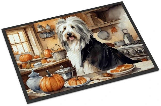 Main image of NEW Bearded Collie Fall Kitchen Pumpkins Doormat Front Door Mat Indoor Outdoor Rugs for Entryway, Non Slip Washable Low Pile, 18H X 27W
