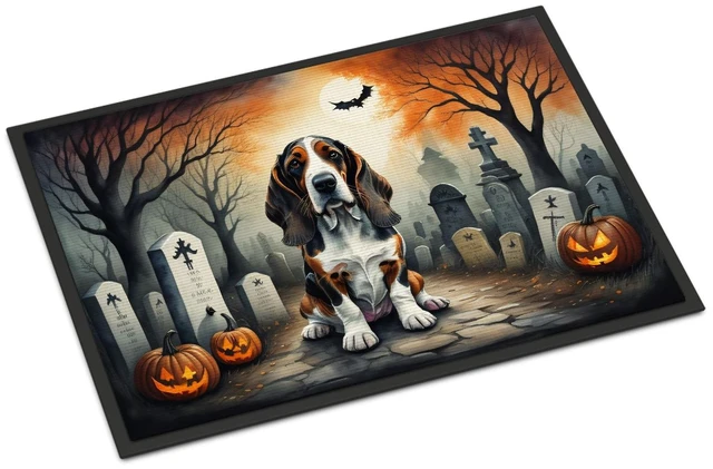 Main image of NEW Basset Hound Spooky Halloween Doormat Front Door Mat Indoor Outdoor Rugs for Entryway, Non Slip Washable Low Pile, 18H X 27W