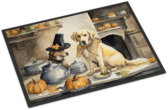 Main image of NEW Yellow Lab Fall Kitchen Pumpkins Doormat Front Door Mat Indoor Outdoor Rugs for Entryway, Non Slip Washable Low Pile, 18H X 27W