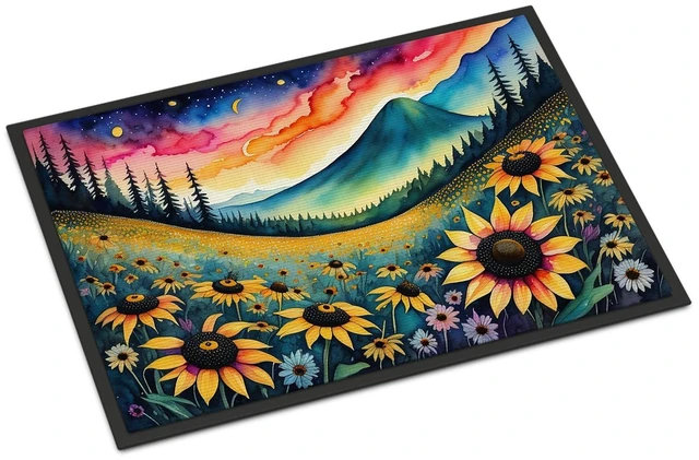 Main image of NEW Black-eyed Susans in Color Doormat Front Door Mat Indoor Outdoor Rugs for Entryway, Non Slip Washable Low Pile, 18H X 27W
