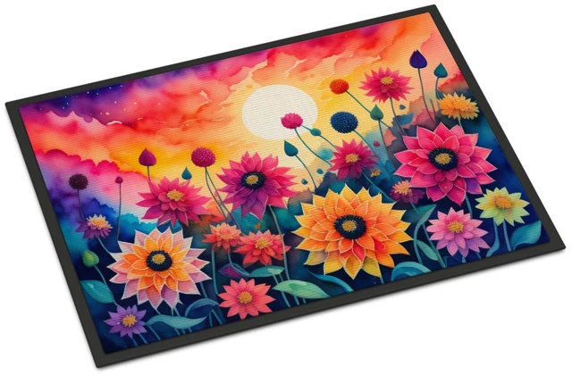 Main image of NEW Dahlias in Color Doormat Front Door Mat Indoor Outdoor Rugs for Entryway, Non Slip Washable Low Pile, 18H X 27W