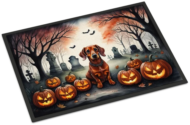 Main image of NEW Dachshund Spooky Halloween Doormat Front Door Mat Indoor Outdoor Rugs for Entryway, Non Slip Washable Low Pile, 18H X 27W