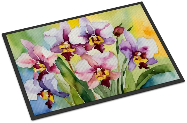Main image of NEW Orchids in Watercolor Doormat Front Door Mat Indoor Outdoor Rugs for Entryway, Non Slip Washable Low Pile, 18H X 27W