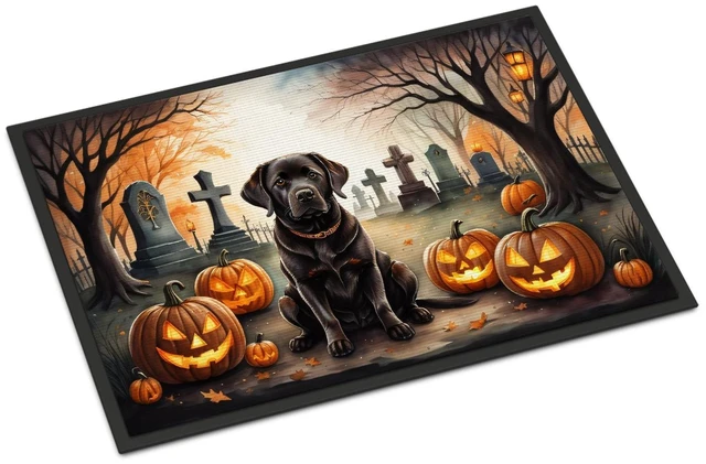 Main image of NEW Chocolate Labrador Retriever Spooky Halloween Doormat Front Door Mat Indoor Outdoor Rugs for Entryway, Non Slip Washable Low Pile, 18H X 27W