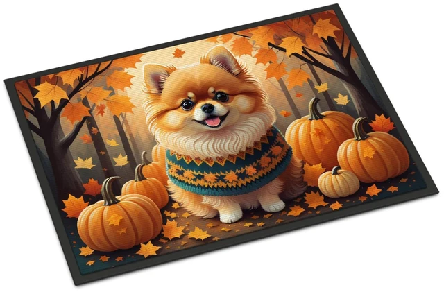 Main image of NEW Pomeranian Fall Doormat Front Door Mat Indoor Outdoor Rugs for Entryway, Non Slip Washable Low Pile, 18H X 27W