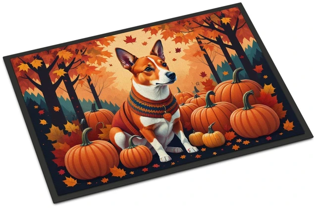 Main image of NEW Red Basenji Fall Doormat Front Door Mat Indoor Outdoor Rugs for Entryway, Non Slip Washable Low Pile, 18H X 27W