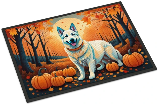 Main image of NEW White German Shepherd Fall Doormat Front Door Mat Indoor Outdoor Rugs for Entryway, Non Slip Washable Low Pile, 18H X 27W
