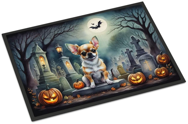 Main image of NEW Chihuahua Spooky Halloween Doormat Front Door Mat Indoor Outdoor Rugs for Entryway, Non Slip Washable Low Pile, 18H X 27W
