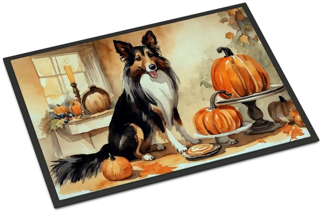 Main image of NEW Collie Fall Kitchen Pumpkins Doormat Front Door Mat Indoor Outdoor Rugs for Entryway, Non Slip Washable Low Pile, 18H X 27W