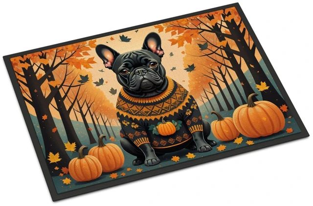 Main image of NEW Black French Bulldog Fall Doormat Front Door Mat Indoor Outdoor Rugs for Entryway, Non Slip Washable Low Pile, 18H X 27W