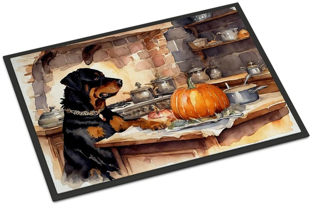 Main image of NEW Rottweiler Fall Kitchen Pumpkins Doormat Front Door Mat Indoor Outdoor Rugs for Entryway, Non Slip Washable Low Pile, 18H X 27W
