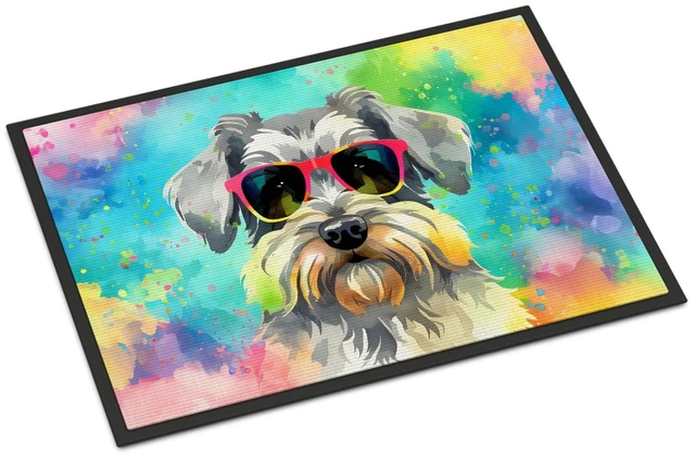 Main image of NEW Schnauzer Hippie Dawg Doormat Front Door Mat Indoor Outdoor Rugs for Entryway, Non Slip Washable Low Pile, 18H X 27W