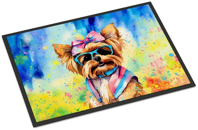 Main image of NEW Yorkshire Terrier Hippie Dawg Doormat Front Door Mat Indoor Outdoor Rugs for Entryway, Non Slip Washable Low Pile, 18H X 27W