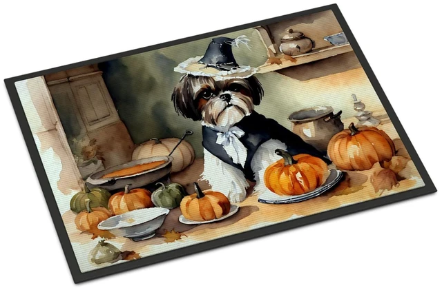 Main image of NEW Shih Tzu Fall Kitchen Pumpkins Doormat Front Door Mat Indoor Outdoor Rugs for Entryway, Non Slip Washable Low Pile, 18H X 27W