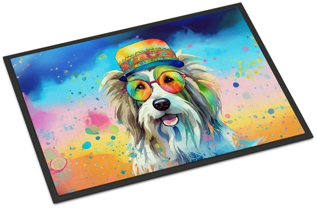 Main image of NEW Bearded Collie Hippie Dawg Doormat Front Door Mat Indoor Outdoor Rugs for Entryway, Non Slip Washable Low Pile, 18H X 27W