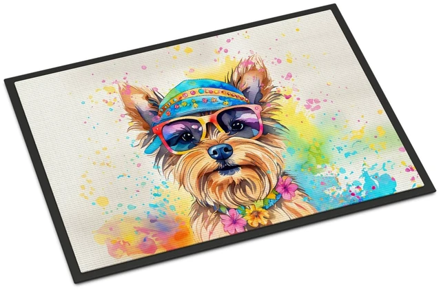Main image of NEW Yorkshire Terrier Hippie Dawg Doormat Front Door Mat Indoor Outdoor Rugs for Entryway, Non Slip Washable Low Pile, 18H X 27W