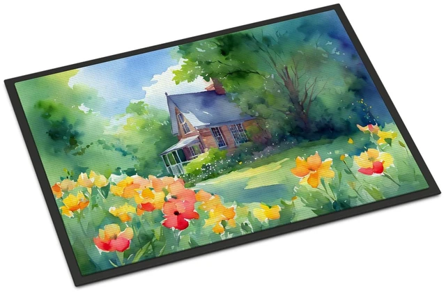 Main image of NEW Massachusetts Mayflowers in Watercolor Doormat Front Door Mat Indoor Outdoor Rugs for Entryway, Non Slip Washable Low Pile, 18H X 27W