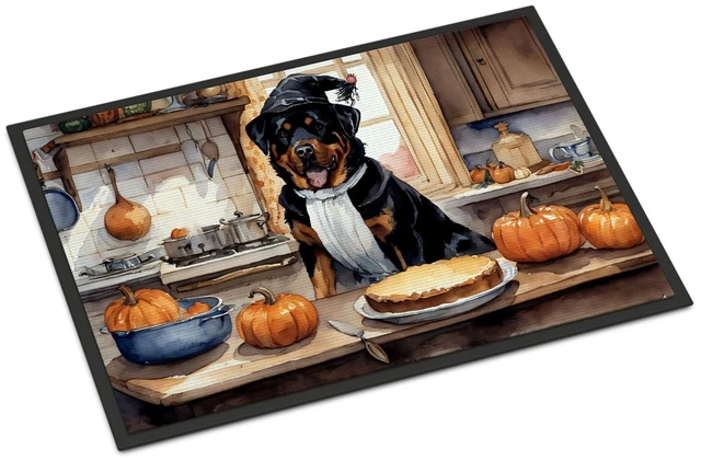 Main image of NEW Rottweiler Fall Kitchen Pumpkins Doormat Front Door Mat Indoor Outdoor Rugs for Entryway, Non Slip Washable Low Pile, 18H X 27W