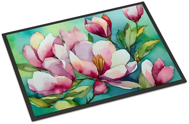 Main image of NEW Louisiana Magnolias in Watercolor Doormat Front Door Mat Indoor Outdoor Rugs for Entryway, Non Slip Washable Low Pile, 18H X 27W