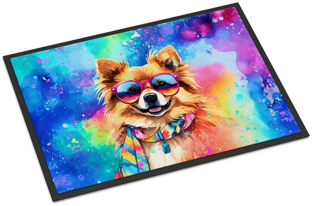 Main image of NEW Pomeranian Hippie Dawg Doormat Front Door Mat Indoor Outdoor Rugs for Entryway, Non Slip Washable Low Pile, 18H X 27W