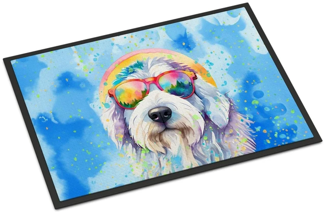 Main image of NEW Old English Sheepdog Hippie Dawg Doormat Front Door Mat Indoor Outdoor Rugs for Entryway, Non Slip Washable Low Pile, 18H X 27W