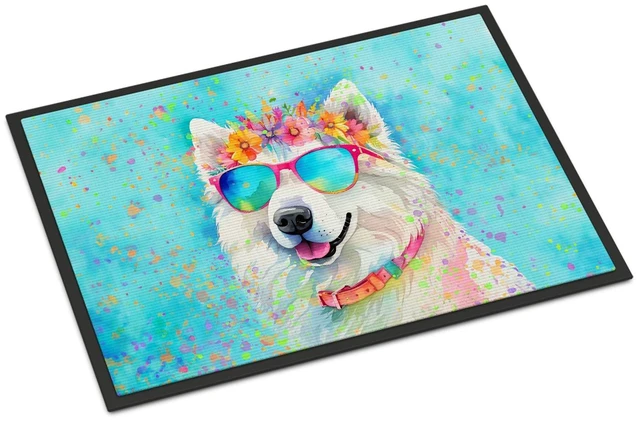 Main image of NEW Samoyed Hippie Dawg Doormat Front Door Mat Indoor Outdoor Rugs for Entryway, Non Slip Washable Low Pile, 18H X 27W